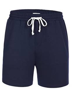 Deyeek Herren 14 cm elastische Taille Shorts Casual Lounge Pyjama kurze Hose Athletic Gym Workout Baumwolle Shorts, Marineblau, Groß von Deyeek