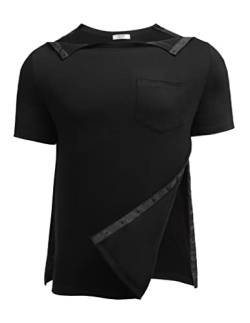 Deyeek Herren Post Shoulder Operation Shirts Recovery T-Shirt Open Tearaway Shirt mit Druckknopf Kurzarm Chemo Shirt, Schwarz, L von Deyeek