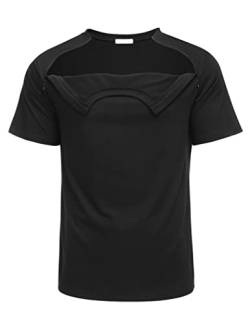 Deyeek Post Shoulder Surgery Shirts Crew Open Tear Away Shirt mit Reißverschluss Kurzarm Recovery Shirt, Schwarz, XL von Deyeek