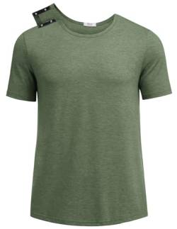 Deyeek Unisex-Shirts nach Schulter-Operationen, für Männer und Frauen, offener Rücken, kurze Ärmel, Dialyse-Chemo-Kleidung, Grün (Army Green), XL von Deyeek