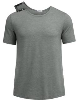 Deyeek Unisex-Shirts nach Schulter-Operationen, für Männer und Frauen, offener Rücken, kurze Ärmel, Dialyse-Chemo-Kleidung, Hellgrau, XL von Deyeek