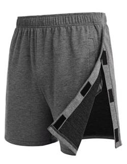 Deyeek Unisex-Shorts zum Abreißen, seitliche Schnappbefestigung, Herren-Shorts, Baumwolle, athletisch, nach Operationen, Erholungsshorts mit Taschen, grau dunkel, Mittel von Deyeek