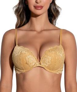 Deyllo BH Damen mit Bügel,Push up BH,Dirndl BH Blumen Spitze Schalen Bügel BH Gepolstert Elegant(Goldene,75D) von Deyllo