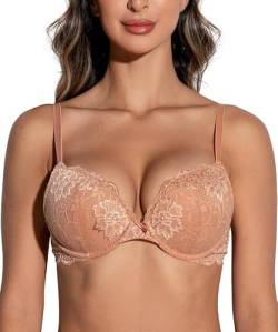 Deyllo BH Damen mit Bügel,Push up BH,Dirndl BH Blumen Spitze Schalen Bügel BH Gepolstert Elegant(OrangeRosa,70E) von Deyllo