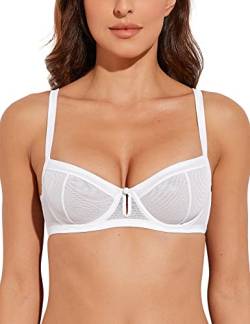 Deyllo Damen BH mit Bügel Transparente Mesh-Spitze Ungefütterter Bügel-BH Durchsichtiger Demi BH (Weiß,80E) von Deyllo