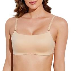 Deyllo Damen BH ohne Bügel, Nahtloser Cami Crop Top Büstier,Damen Bralette BH, Schlafen BH, Wohlfühl Soft Sport BH für Frauen, Mädchen（Beige,XL von Deyllo