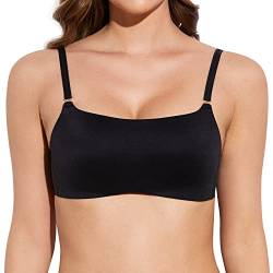 Deyllo Damen BH ohne Bügel, Nahtloser Cami Crop Top Büstier,Damen Bralette BH, Schlafen BH, Wohlfühl Soft Sport BH für Frauen, Mädchen（Schwarz,L von Deyllo