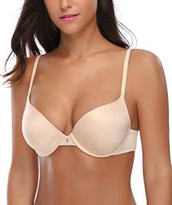 Deyllo Damen Bügel BH, T-Shirt BH, Glatt Halbschalen BH, Push-up BH mit Leicht Nattierte, Komfort Basic BH, Klassische BHS für Damen(Beige,75E) von Deyllo