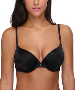 Deyllo Damen Glatt Halbschalen T-Shirt Push-up BH(mit Bügel) Leicht Wattierte, 85C (38C), Schwarz von Deyllo