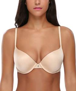 Deyllo Damen Glatt Halbschalen T-Shirt Push-up BH(mit Bügel) Leicht Wattierte (Beige,75C) von Deyllo