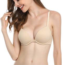 Deyllo Damen Push Up BH, Bügel BH, Super GepolsterterBH, T-Shirt BH, Plunge BH, Multi-Strap BH, Softschalen BH(Beige,70F) von Deyllo