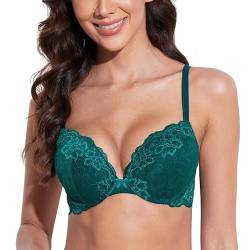 Deyllo Damen Push Up BH mit Blumen Spitze Schalen Bügel BH Gepolstert Elegant(Grün,80B) von Deyllo