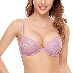 Deyllo Damen Push Up BH mit Blumen Spitze Schalen Bügel BH Gepolstert Elegant(Lavendel45-1,80D) von Deyllo