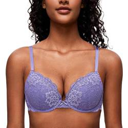 Deyllo Damen Push Up BH mit Blumen Spitze Schalen Bügel BH Gepolstert Elegant Helllila 80A/36A von Deyllo