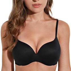 Deyllo Damen Push Up BH mit Bügel Nahtlos Gepolstert BH Lift Up 14 Cups Hinzufügen Komfortabler T-Shirt BH für eine perfekte Passform und natürlichen Lift Schwarz 80B/36B von Deyllo