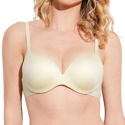 Deyllo Damen Push Up BH mit Bügel Nahtlos Gepolstert BH Lift Up 30 Cups Hinzufügen Komfortabler T-Shirt BH für eine perfekte Passform und natürlichen Lift Beige 75B/34B von Deyllo