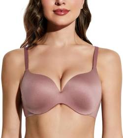 Deyllo Damen Push Up BH mit Bügel Nahtlos Gepolstert BH Lift Up 50 Cups Hinzufügen Komfortabler T-Shirt BH für eine perfekte Passform und natürlichen Lift Weinleserose 70F/32F von Deyllo