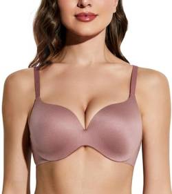 Deyllo Damen Push Up BH mit Bügel Nahtlos Gepolstert BH Lift Up 55 Cups Hinzufügen Komfortabler T-Shirt BH für eine perfekte Passform und natürlichen Lift Weinleserose 75E/34E von Deyllo