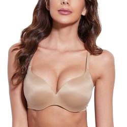 Deyllo Damen Push Up BH mit Bügel Nahtlos Gepolstert BH Lift Up 68 Cups Hinzufügen Komfortabler T-Shirt BH für eine perfekte Passform und natürlichen Lift Kamel 70B/32B von Deyllo