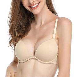 Deyllo Damen Push Up Bügel BH Super Gepolsterter T-Shirt BH Plunge Softschalen Cross Multi-Strap(Beige,85C) von Deyllo