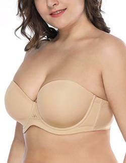 Deyllo Damen Trägerloser BH Bügel Halbschalen Große Größen BH mit Geformte Cups Multiway(Beige,75D) von Deyllo