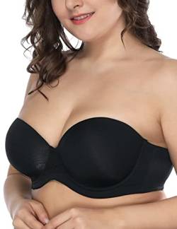 Deyllo Damen Trägerloser BH Bügel Halbschalen Große Größen BH mit Geformte Cups Multiway(Schwarz,85F) von Deyllo