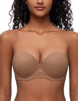 Deyllo Damen Trägerloser BH Super Push up Extrem BH Große Größen mit Bügel Geformte Comfy Multiway Strapless Bra Starker Halt Milchkaffee 75B/34B von Deyllo