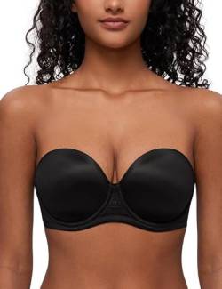 Deyllo Damen Trägerloser BH Super Push up Extrem BH Große Größen mit Bügel Geformte Comfy Multiway Strapless Bra Starker Halt Schwarz 85D/38D von Deyllo