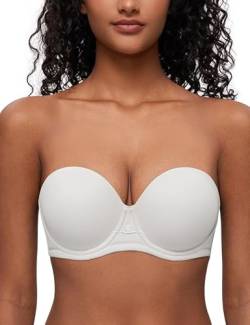 Deyllo Damen Trägerloser BH Super Push up Extrem BH Große Größen mit Bügel Geformte Comfy Multiway Strapless Bra Starker Halt Weiß 85C/38C von Deyllo