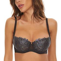 Deyllo Dirndl BH Für Oktoberfest Damen Bügel BH Spitze Transparenter Halbschalen BH mit Stickereien - Sexy, Unwattierte und Komfortabler Balconette BH von Deyllo