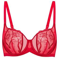 Deyllo Sexy Spitzen Damen BH mit Bügel Push Up Durchsichtige BH Rückenfrei Soft Komfort BH Balconette Klassische BH Trägeverstellbar BH Ungepolstert Rot 85C/38C von Deyllo