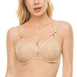 Deyllo Women´s Comfy Push Up BH Spitze BH Gepolsterter Bügel BH Lift Up Fügen Sie eine Tasse hinzu(Beige,75B) von Deyllo