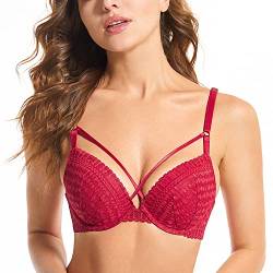 Deyllo Women´s Comfy Push Up BH Spitze BH Gepolsterter Bügel BH Lift Up Fügen Sie eine Tasse hinzu(Rot,75B) von Deyllo