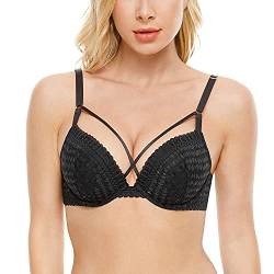 Deyllo Women´s Comfy Push Up BH Spitze BH Gepolsterter Bügel BH Lift Up Fügen Sie eine Tasse hinzu(Schwarz,75C) von Deyllo