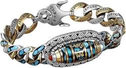 Türkisfarbenes 6-stelliges Mantra-Armband mit neun Augen Dzi Perlen, tibetisches Mantra-Amulett, Buddha-Armbänder, chinesisches tibetisches Glücksarmband für Damen und Herren, 18 cm, Kupfer von Deysen