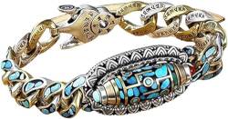 Türkisfarbenes 6-stelliges Mantra-Armband mit neun Augen Dzi Perlen, tibetisches Mantra-Amulett, Buddha-Armbänder, chinesisches tibetisches Glücksarmband für Damen und Herren, 20 cm, Kupfer von Deysen