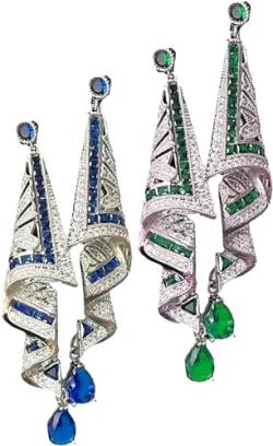 Vintage Satin Stud Earrings, Beautiful Silk Earrings, Dangle Earrings for Women, Retro Silk Charm Earrings, Retro Crystal Stud Earrings, Jewelry Gifts for Women Girls (Green+Blue) von Deysen