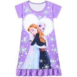 Dgfstm Bequemer Schlafanzug mit lockerer Passform für Mädchen, bedruckt, Prinzessinnenkleid, Nachtwäsche Gr. 5-6 Jahre, Lila 1 von Dgfstm