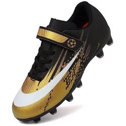 Dhinash Fußballschuhe Jungen Stollen Fussballschuhe Kinder Kunstrasen Fussball Schuhe Spikes Trainingsschuhe Turnschuhe Mädchen Outdoor Turf Football Schuhe Unisex Schwarz Gold Gr.31 von Dhinash