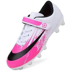 Dhinash Fußballschuhe Jungen Stollen Fussballschuhe Kinder Kunstrasen Fussball Schuhe Spikes Trainingsschuhe Turnschuhe Mädchen Outdoor Turf Football Schuhe Unisex Weiß Rosa Gr.31 von Dhinash