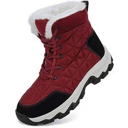 Dhinash Schneestiefel Herren Damen Winterstiefel Wasserdicht Warm Gefüttert Stiefelette Outdoorschuhe Trekkingstiefel Wanderstiefel Winterschuhe Schneeschuhe Wanderschuhe Burgund Gr.38 von Dhinash