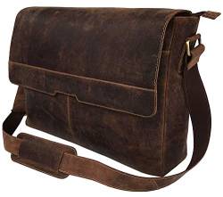 Businesstasche Aktentasche Bremen Arbeitstasche Bürotasche Umhängetasche Qualität 18 Laptoptasche Ledertasche Vintage Uni Collegetasche Ordner Braun Herren Damen Groß XXL von Dhk Devil Hunter Killer