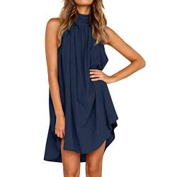 Damen Kleider Retro Blusenkleid Bequemer Neckholder Midi-Hemdkleid Lässiges Leichte Damen Kleid Casual Leicht Freizeitkleid Sommerkleid Kurzarm Urlaubskleidung Lässiges Loose von Dhyuen