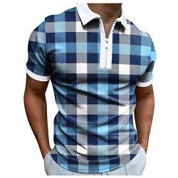 Sommer T-Shirts Herren Frühling Kurzarmshirt Casual Regular Fit Polohemd Sommer Herren T-Shirts Sommer Vintage Business Revers T-Shirt Freizeithemd Poloshirt Mit Reißverschluss（L，Blue-2） von Dhyuen