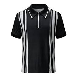 Sommer T-Shirts Herren Regular Fit Poloshirt Mit Reißverschluss Sommer Vintage Freizeithemd Casual Herren T-Shirts Sommer Frühling Streetwear Tops Business Revers T-Shirt Kurzarmshirt（XXL，Black-1） von Dhyuen