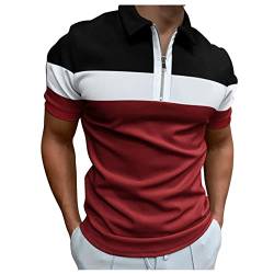 Sommer T-Shirts Herren Vintage Poloshirt Mit Reißverschluss Regular Fit Sommer Business Revers T-Shirt Frühling Herren T-Shirts Sommer Casual Freizeithemd Streetwear Tops Kurzarmshirt（XL，Wine-2） von Dhyuen