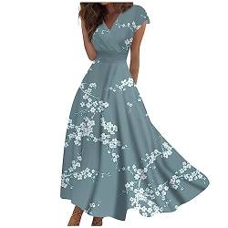 Sommerkleid Damen Spleißen Minikleid Off Shoulder Casual Gothic Abendkleider Abendkleid Vintage Strandkleid Fashion Cocktailkleid V-Ausschnitt Cocktailkleid Bedruckt Freizeitkleider(XXL,4-Mint Green) von Dhyuen