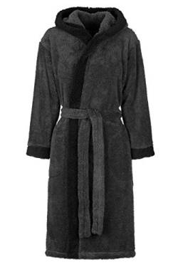 Di Ficchiano Unisex Herren Damen Bademantel mit Kapuze I Morgenmantel flauschig I Nachtwäsche aus edler Mikrofaser I Kimono Farbe: Grey/Black, Gr. S von Di Ficchiano