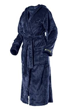 Di Ficchiano Unisex Herren Damen Bademantel mit Kapuze I Morgenmantel flauschig I Nachtwäsche aus edler Mikrofaser I Kimono Farbe: Shiny-Navy, Gr. XL von Di Ficchiano