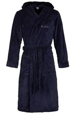 Di Vadini Unisex Herren Damen Bademantel Florenz mit Kapuze I Morgenmantel flauschig I Nachtwäsche aus edler Mikrofaser Farbe: Navy Gr. L von Di Vadini